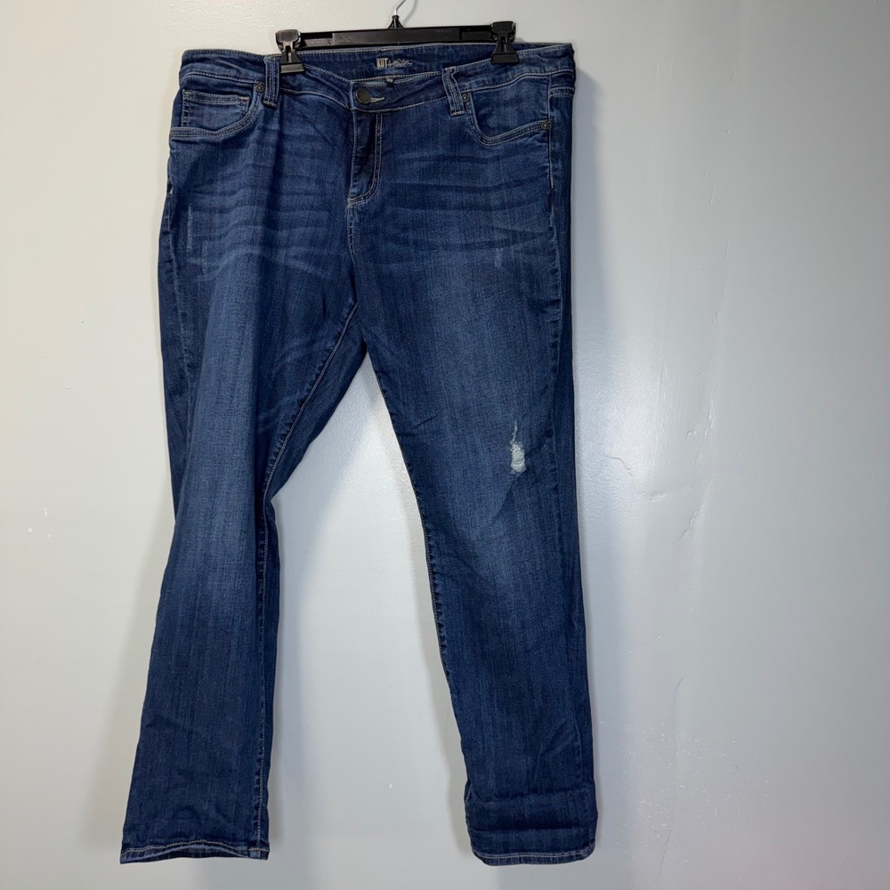 Kut from the Kloth Women 16W Dark‎ Wash Distressed Skinny Jeans Stretch Indigo